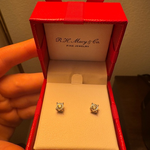 14k Rose Gold and Genuine Diamond Earrings - Picture 2 of 6